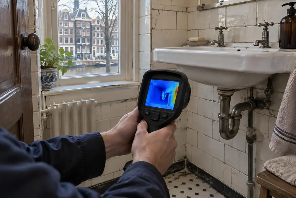 Lekdetectie Katwijk – badkamer met oude leidingen achter de tegels