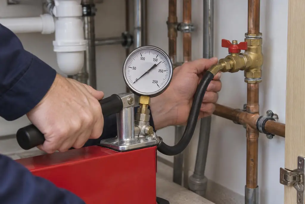 Lekdetectie Katwijk – druktest op een waterleiding met een manometer