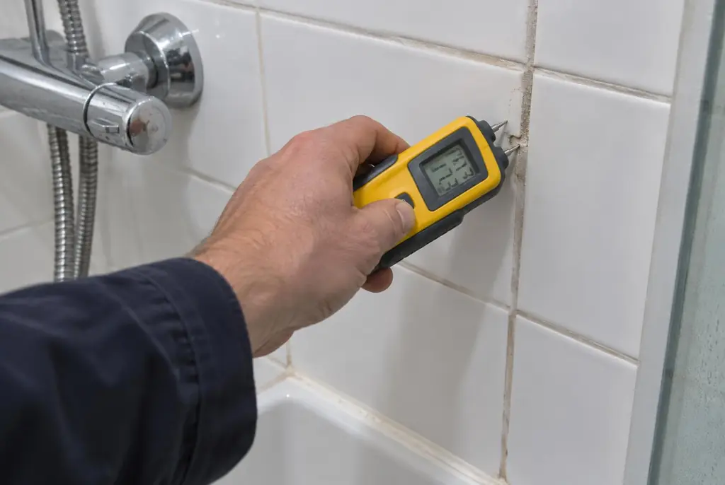 Lekdetectie Katwijk – vochtmeter op badkamertegels bij de douche